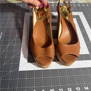 Michael Kors Brown Peep-Toe Wedges